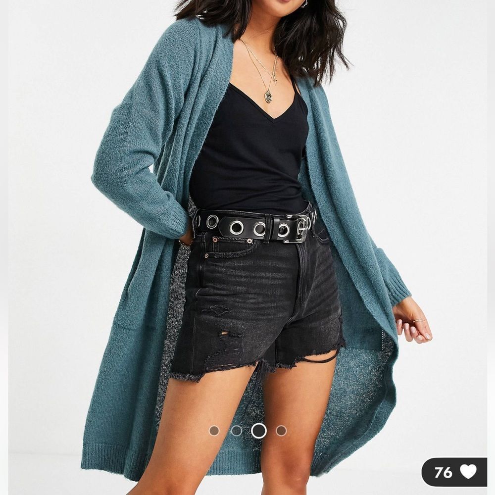 Nwt Asos JDY Firez women long sleeve longline knit cardigan, aqua blue